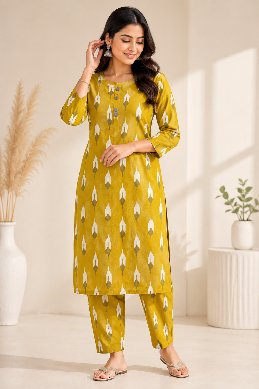 Women's Khadi Printed Kurta – Mustard Yellow